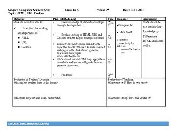 HTML, URL Cookies (Computer Science, ICT, IT) Editable daily lesson New plans HTML, URL Cookies (Computer Science, ICT, IT) Editable daily lesson New plans