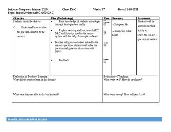 Input Devices ADC AND DAC-(Computer Science, ICT, IT) Editable daily lesson plan Input Devices ADC AND DAC-(Computer Science, ICT, IT) Editable daily lesson plan