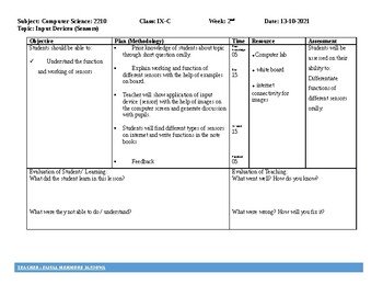 Input Devices – Sensors (Computer Science, ICT, IT) Editable daily lesson plans Input Devices – Sensors (Computer Science, ICT, IT) Editable daily lesson plans