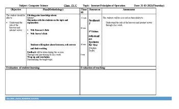 Internet principles of operation (Computer Science ICT, IT) Editable Lesson Plan Internet principles of operation (Computer Science ICT, IT) Editable Lesson Plan