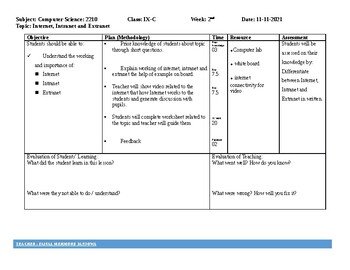 Internet Intranet and Extra-net (Computer Science, ICT, IT) Editable Lesson Plan Internet Intranet and Extra-net (Computer Science, ICT, IT) Editable Lesson Plan