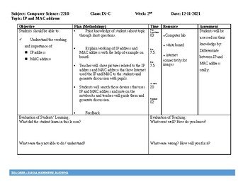 IP and MAC address (Computer Science, ICT, IT) Editable daily lesson plans IP and MAC address (Computer Science, ICT, IT) Editable daily lesson plans