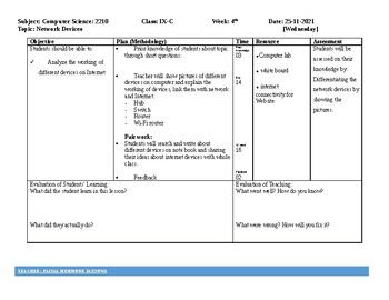 Network Devices (Computer Science, ICT, IT)New Editable daily lesson plans Network Devices (Computer Science, ICT, IT)New Editable daily lesson plans