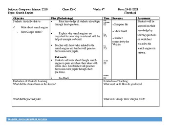 Search Engine (Computer Science, ICT, IT) Latest Editable daily lesson plans