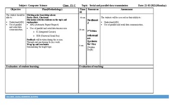 Serial and parallel data transmission (Computer Science, ICT, IT) Editable Plans
