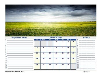 Calendar/ Planner 2020 with editable pictures and tasks. Editable Calendar/ Plan