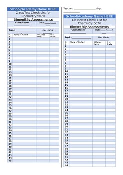 Visionary Assessment/Activity/Test/Exam/Assignment Marks List
