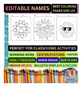 Editable Sun Glasses Coloring Pages | Personalized Name Practice Worksheets | Su