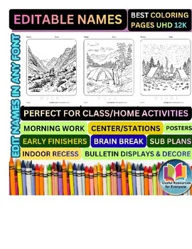 Editable Mountain Coloring Pages | Personalized Name Practice Worksheets | 5 Pri