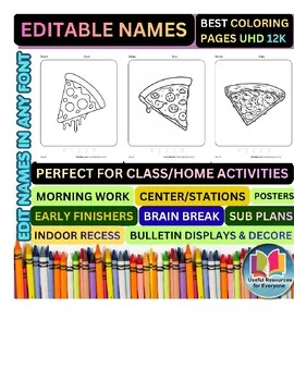 Editable Pizza Slice Coloring Pages | Personalized Name Practice Worksheets | 50