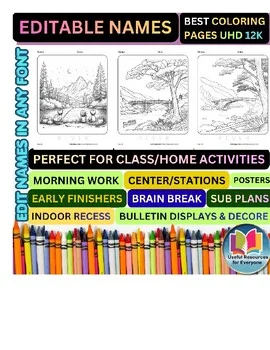 Editable River Coloring Pages | Personalized Name Practice Worksheets | 50 Print